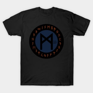 Blue Mannaz Elder Futhark Rune | Viking | Pagan Symbol T-Shirt